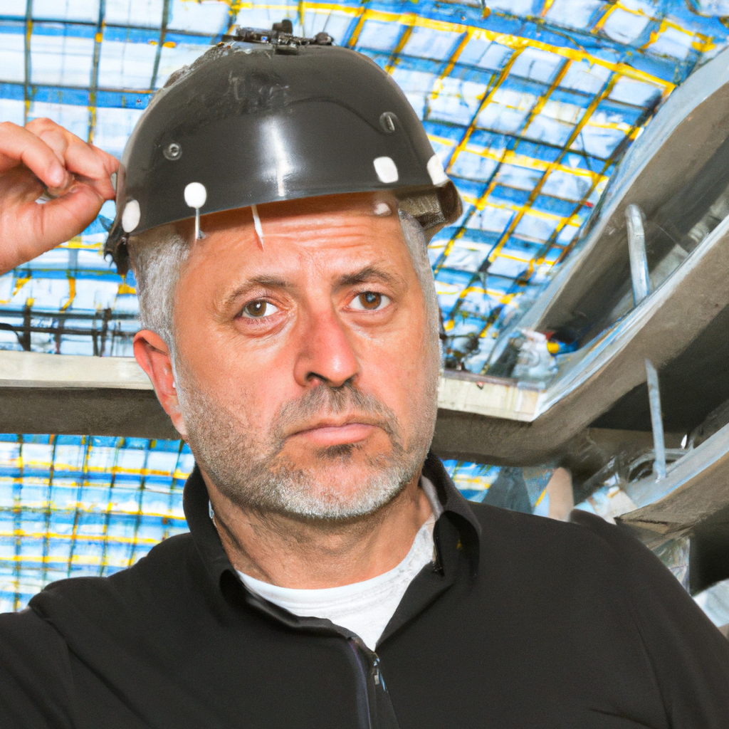 Ingegnere capo cantiere con casco bianco durante ispezione interni